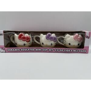 Hello Kitty Sanrio Ceramic Sculpted Mini 3.5oz Cup Set Of 3 NEW In Box